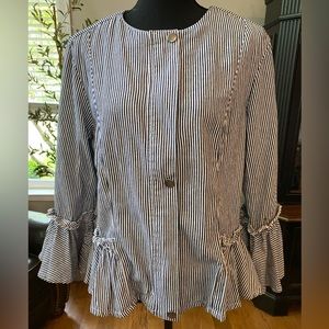 Live a Little Jacket Top Womens LAL White Navy Stripe Bell Cuff SZ Lg